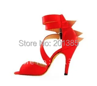 Сексуальные красные атласные женские туфли для латиноамериканских танцев