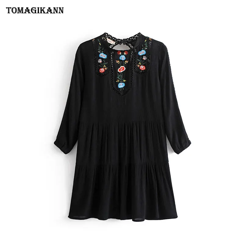 2018 Весна чешские Цветочный Вышивка открытое женское платье леди бренд