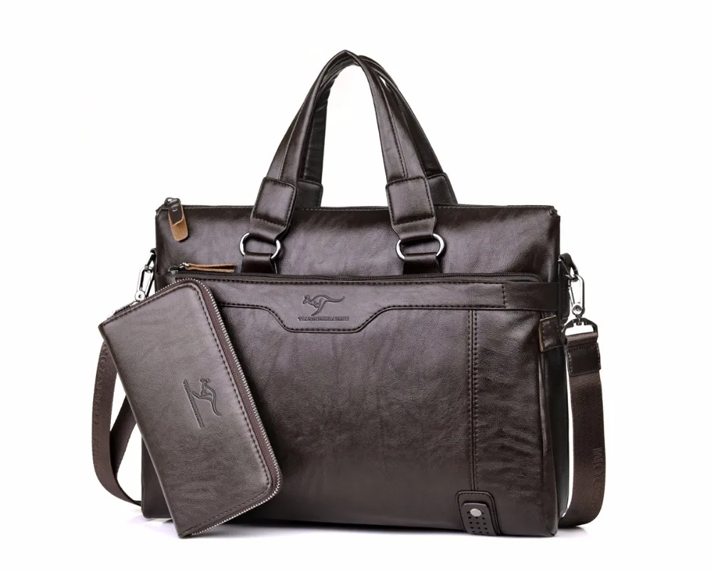 brown with wallet Мужские кожаные сумки, винтажный кожаный портфель, сумки на плечо для ноутбука, сумка для компьютера, мужская сумка на плечо, мужские сумки - Цвет: brown with wallet