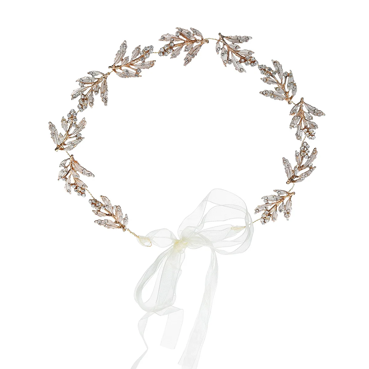 

SSYFashion New Bride's Headwear Handmade Golden Leaves Rhinestone Headband for Wedding Hair Accessories for Women