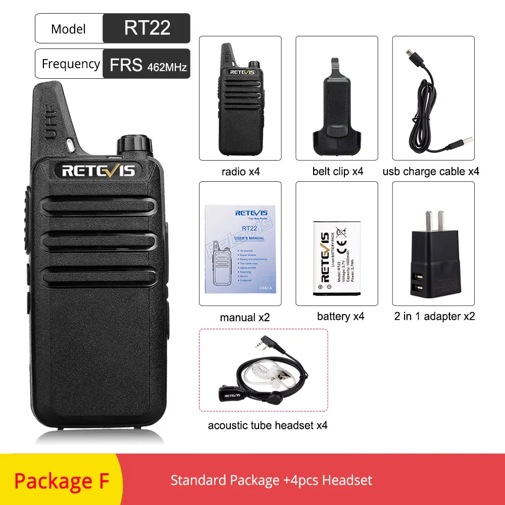 4 шт. Retevis RT622 RT22 удобная портативная рация радиостанция 16CH UHF CTCSS/DCS VOX Scan Hf трансивер 2 способ радио Удобная рация - Цвет: PACKAGE-F