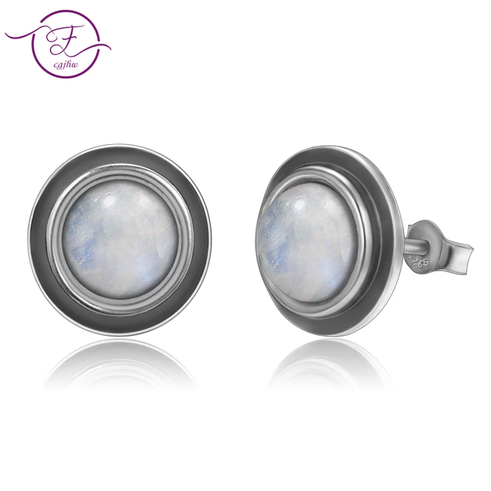 

925 Sterling Silver Jewelry Female 7MM Round Natural Moonstone Earrings Wedding Engagement Party Anniversary Wholesale