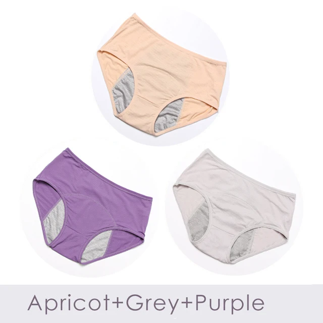 Apricot Grey Purple 3 шт., герметичные менструальные трусики, физиологические трусы, женское нижнее белье, женские хлопковые водонепроницаемые трусы, женские трусики, Прямая поставка - Цвет: Apricot Grey Purple