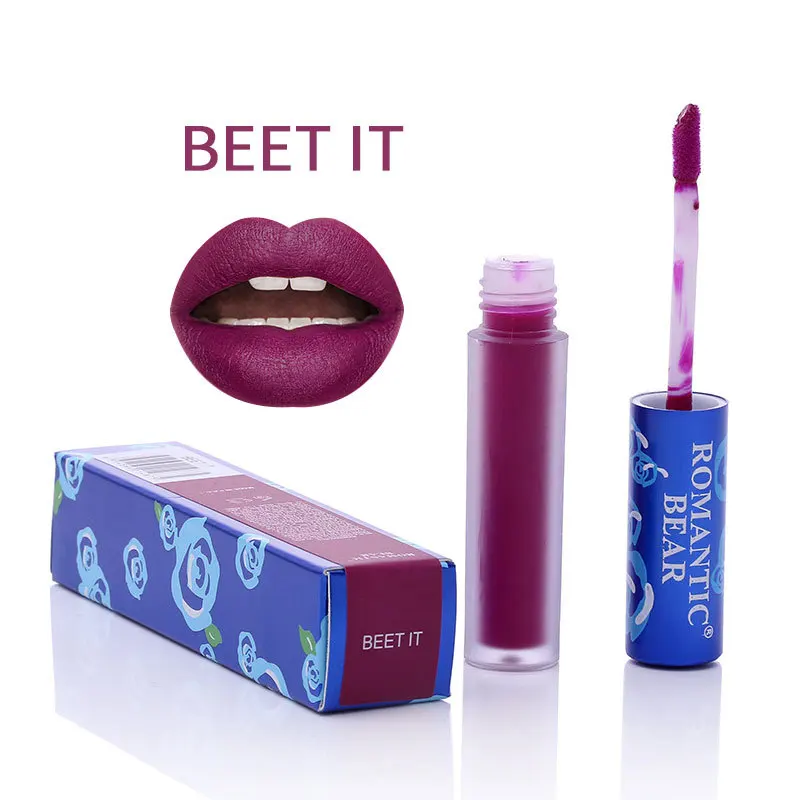 BEET IT Модный женский стойкий блеск для губ Batom, макияж, романтическая брендовая матовая губная помада с медведем, не прилипающая чашка, матовая брендовая губная помада - Цвет: BEET IT