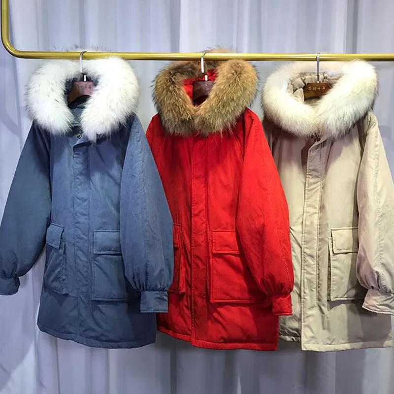 Зимняя женская куртка на белом утином пуху 2018 зимняя большая парка с капюшоном из