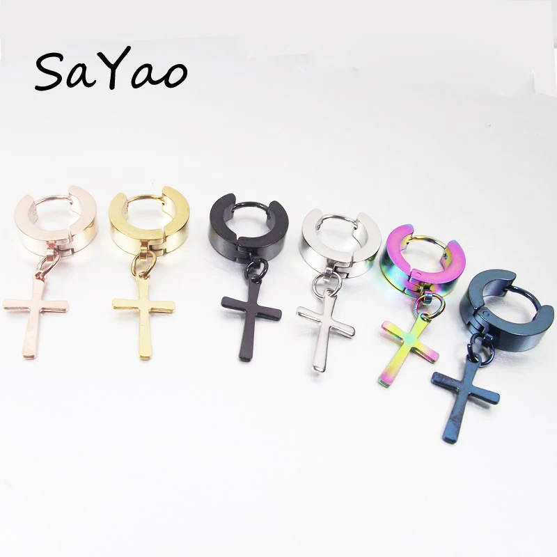 

SaYao 12 Pieces Wholesale Stainless Steel Earring Studs Men Punk Cross Earring Stud Crosses Earrings Body Piercing Jewelry