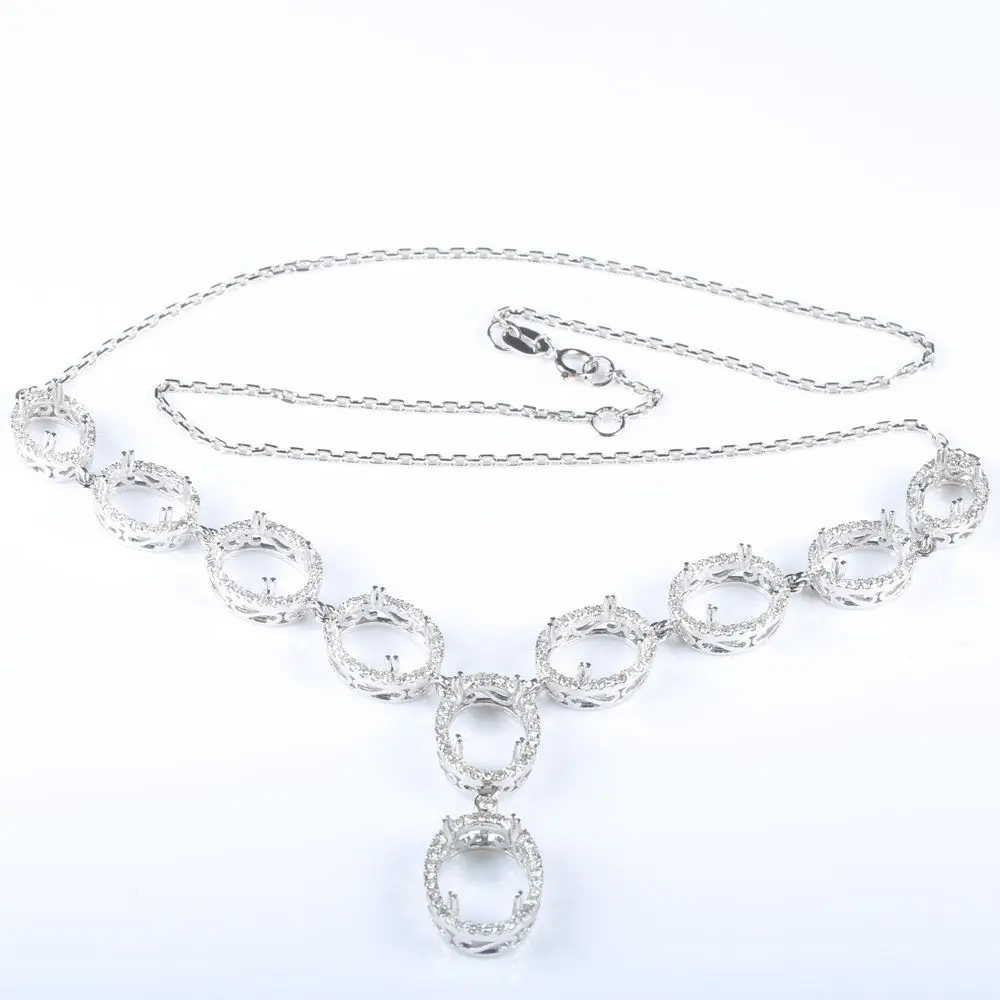 

BAIHE Solid 18k White Gold 11x8mm,10x7mm,9x7mm,8x6mm,7x5mm Oval Semi Mount Diamonds Pendant Choker Semi Mount Necklace
