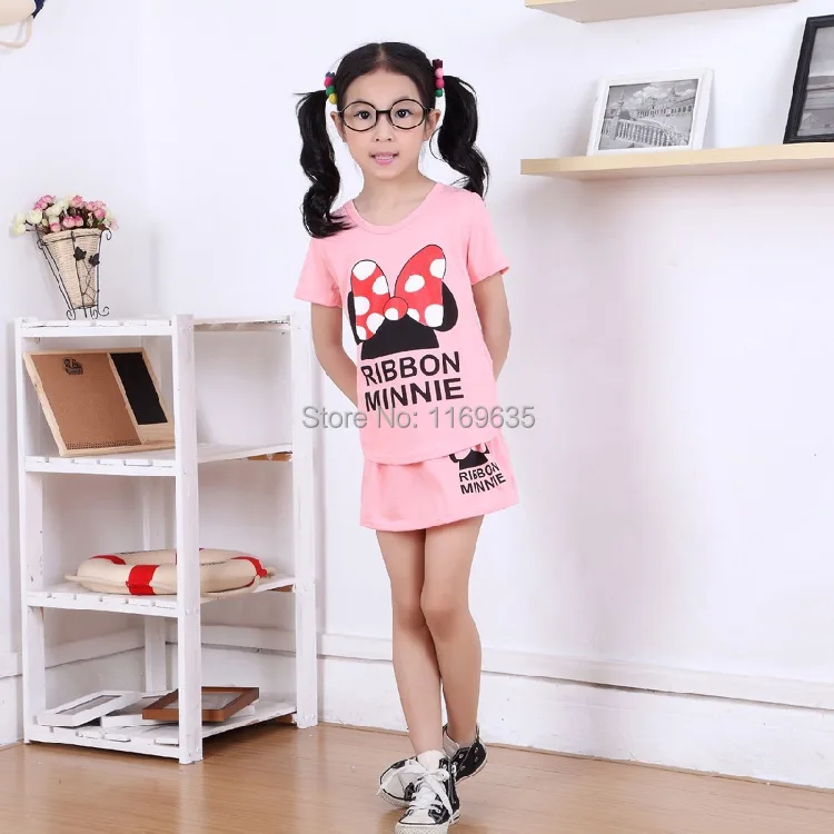 children's sets retail new 2014 child clothing Set autumn spring girl suit Minnie short sleeve T-shirt + shorts | Мать и ребенок