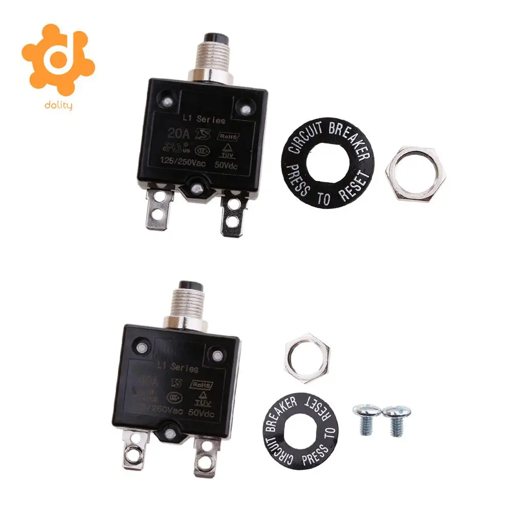 Dolity 2x тепловой перегрузки Автоматический выключатель 125VAC 250VAC 50VDC Кнопка 20A 40A|button