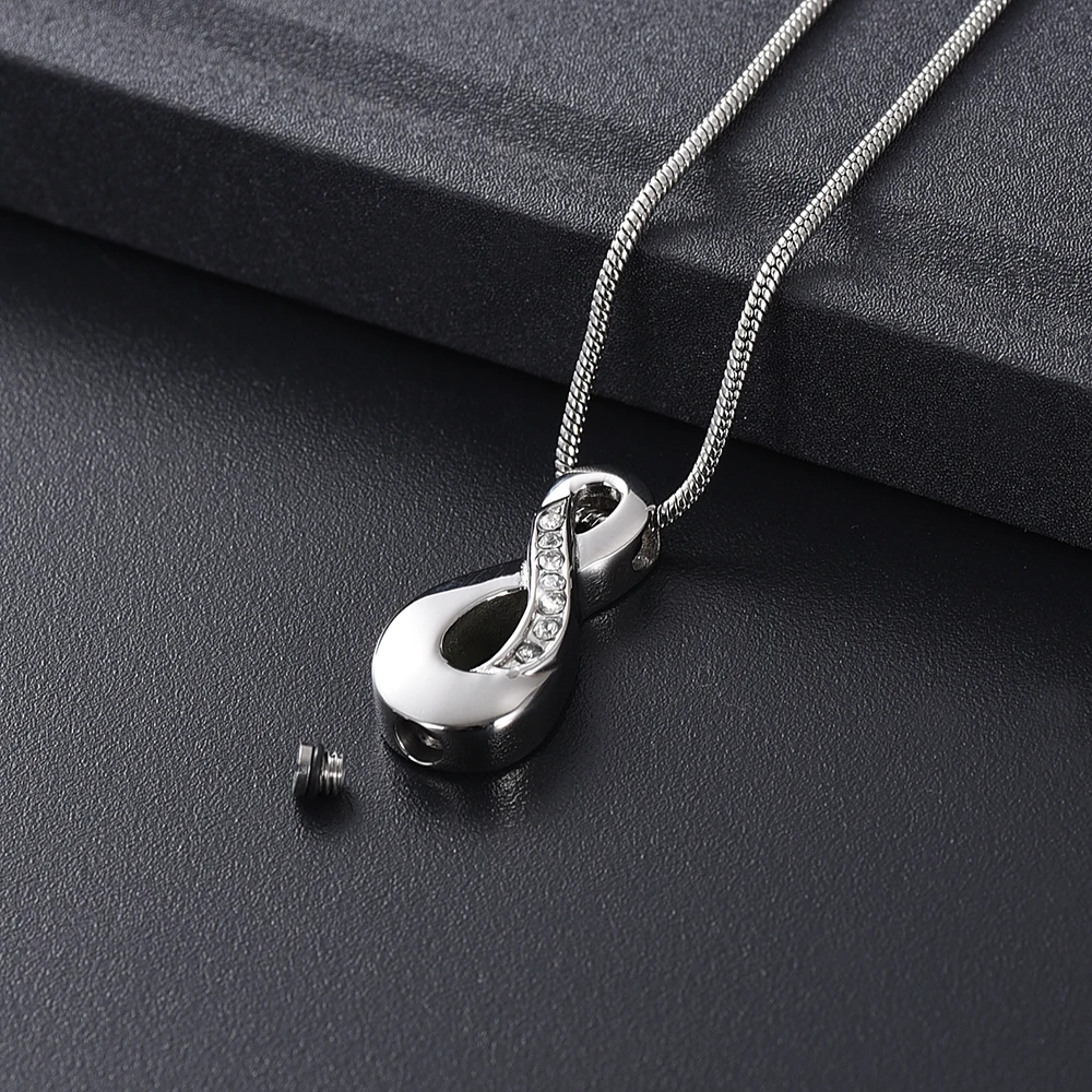 

IJD11534 Inlay Crystals Shiny Infinity Love Urn Stainless Steel Cremation Necklace Funeral Urns Ashes Holder Keepsake Casket