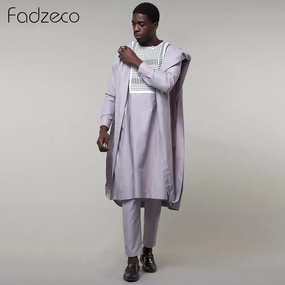 Fadzeco африканские костюмы для мужчин Agbada Dashiki деловой комплект из 3 предметов Boubou