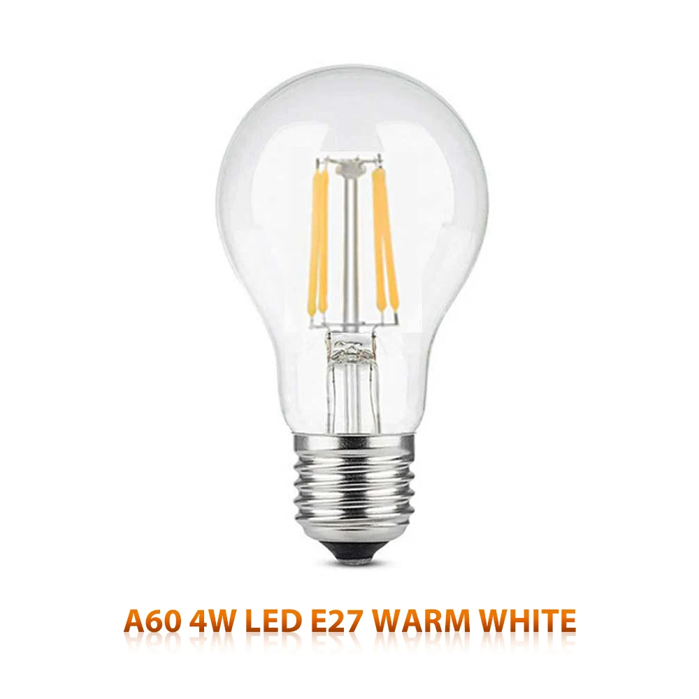 Светодиодная лампочка эдисона E27/E14, винтажный светильник, лампочка 220V 4 W, прозрачная стеклянная лампочка, энергосберегающая безопасная лампочка ST64 C35 C35L A60