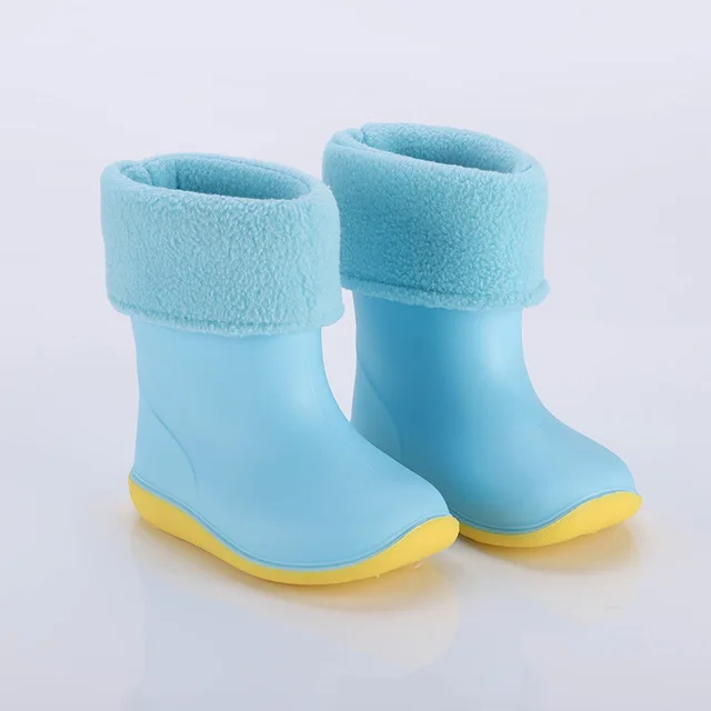 Blue 1 cotton Новые осенние зимние детские резиновые сапоги теплые хлопковые резиновые сапоги детские Нескользящие водонепроницаемые сапоги для маленьких мальчиков и девочек - Цвет: Blue 1 cotton