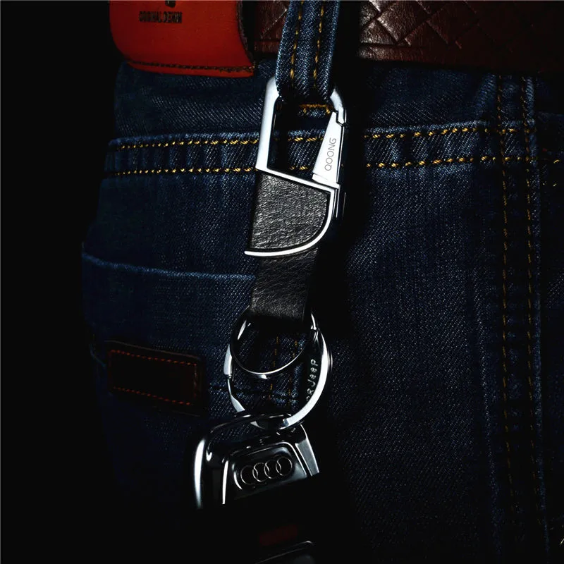 QOONG 2018 модный автомобильный брелок для ключей с натуральная кожа + металл Кольцо