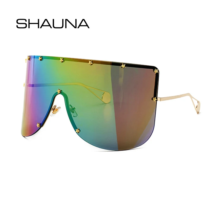 SHAUNA Oversize One Piece Cover men sunglasses steampunk Women Five-Points Star glasses punk Champagne Windproof Shades Men