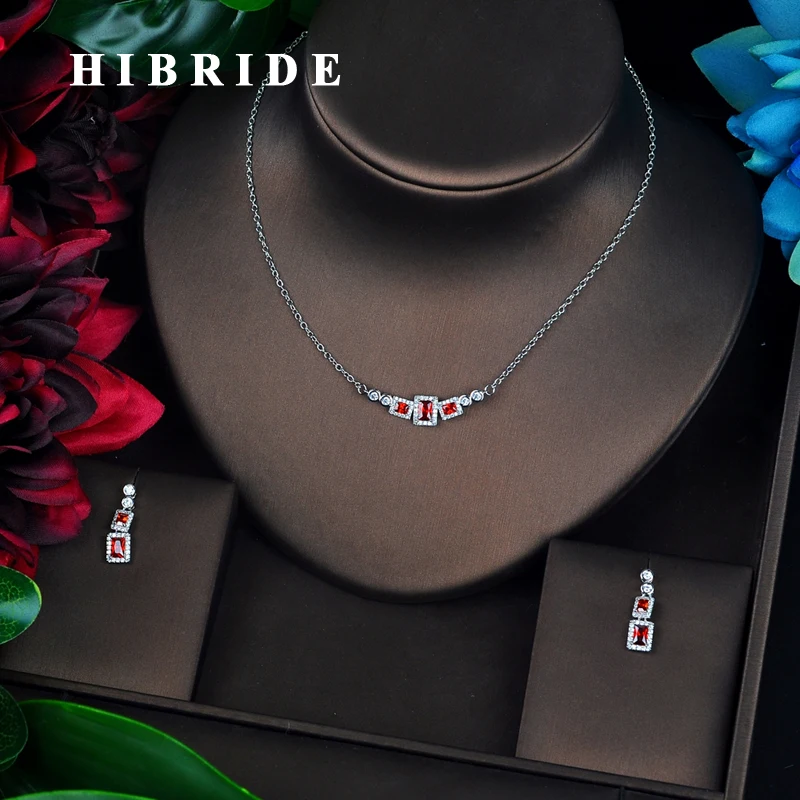 

HIBRIDE New Red Color Small Link Chain Pendant Jewelry Sets Wedding Accessories boucles d'oreilles pour femmes N-689