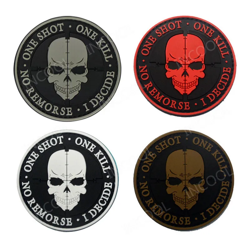 One Shot One Kill 3D ПВХ патч маскировочный костюм для поддержания боевого духа декоративные повязки сражение аппликации резиновые значки черепа крюк назад