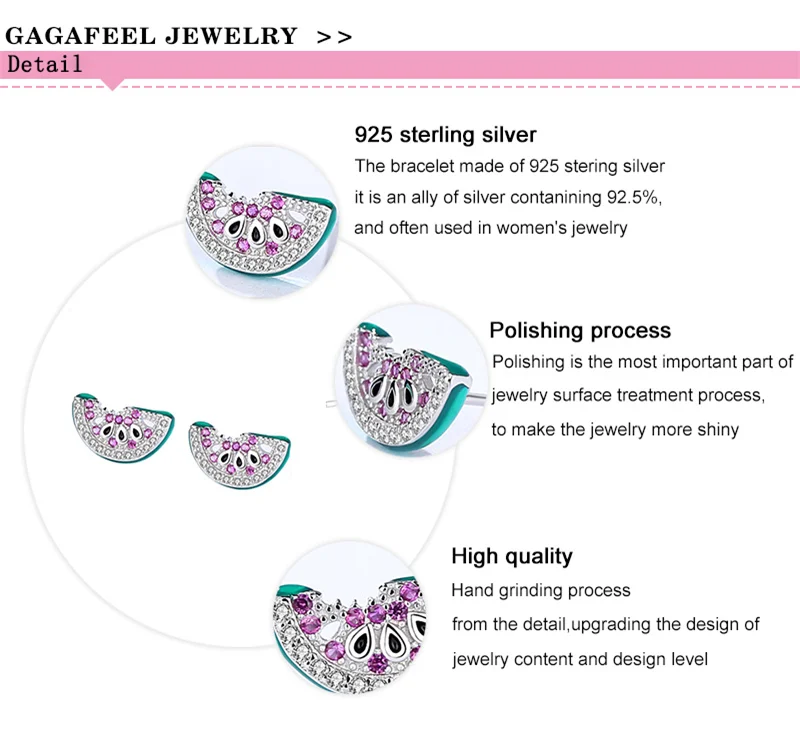 GAGAFEEL милые серьги с фруктами для женщин Brinco 925 пробы серебряные серьги-гвоздики в виде арбуза, ювелирные изделия из кубического циркония