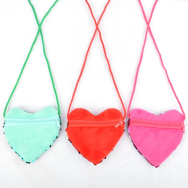 1 шт. Детская сумочка с блестками в форме сердца на молнии для маленьких девочек