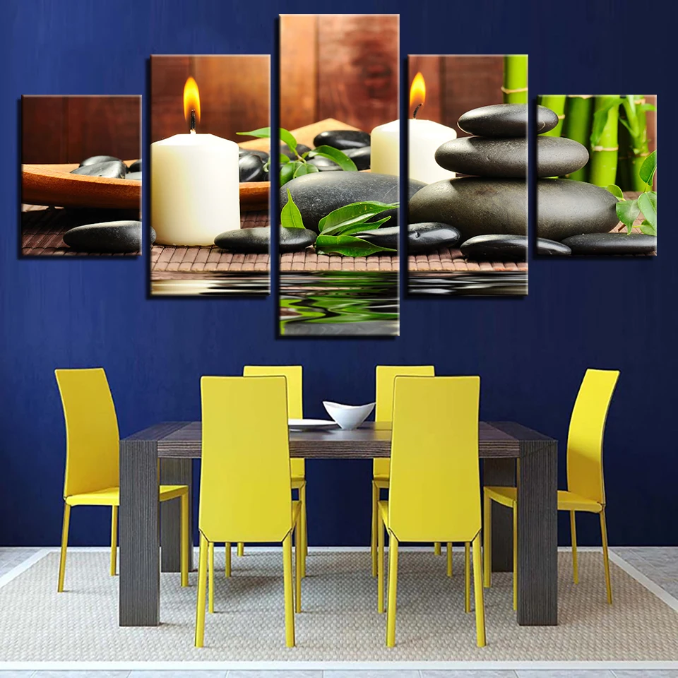 

Modern Canvas Paintings Home Decor Wall Art 5 Pieces Bamboo Candles Stones Pictures For Living Room HD Prints Posters Framework