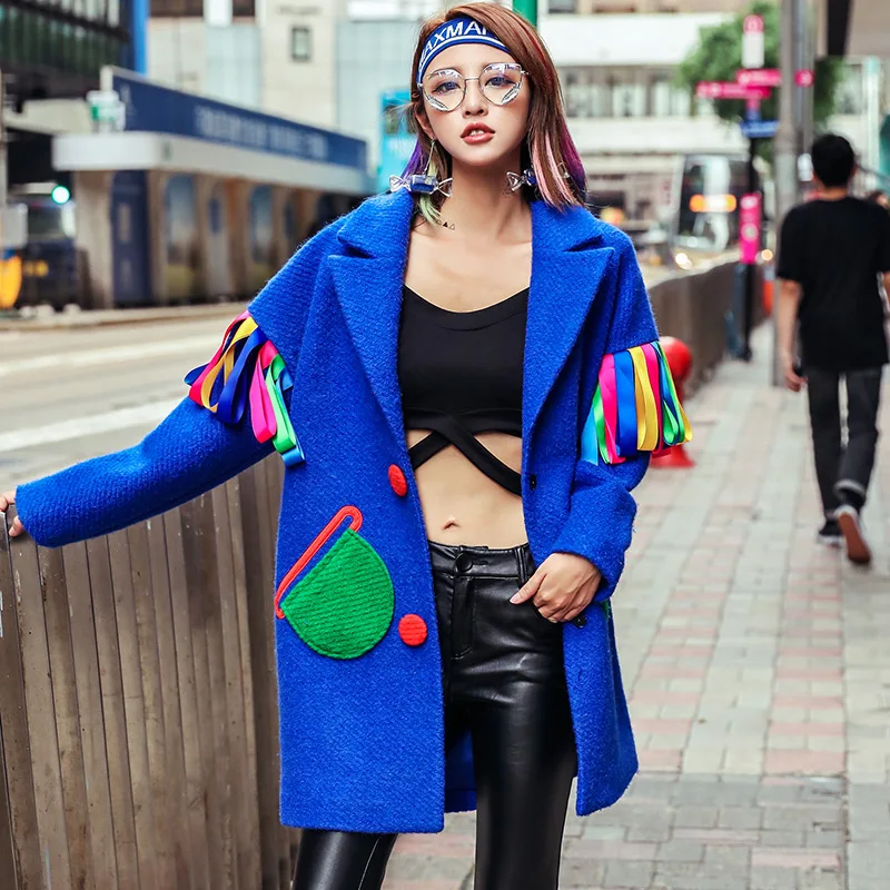 2018 Зима Новое поступление патч дизайн кисточкой шерстяные пальто для женщин