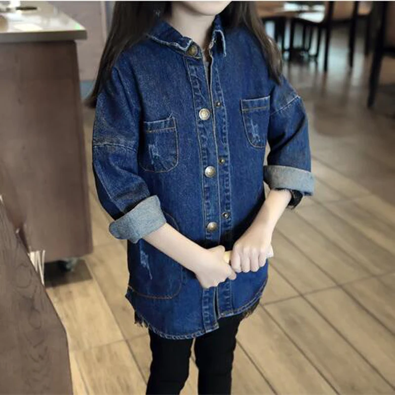 Baby girls clothes children long sleeve denim jacket fashion style autumn shirt cute clothing 2-8Y top | Детская одежда и обувь