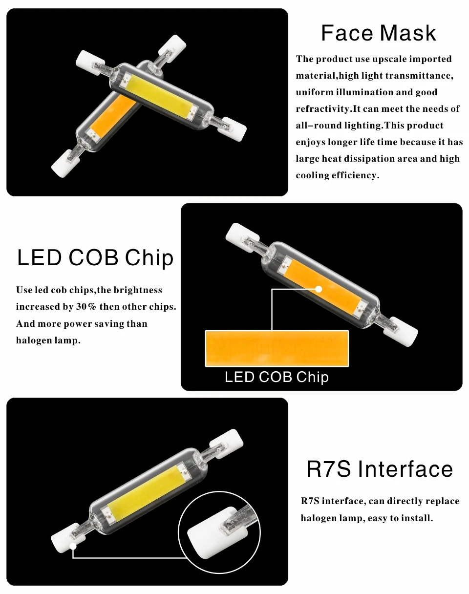 СВЕТОДИОДНЫЙ R7S стеклянная трубка 118 мм 78 мм вместо галогенной лампы Cob 220 в 230 В энергосберегающий мощный R7S светодиодный светильник 4 Вт 8 Вт
