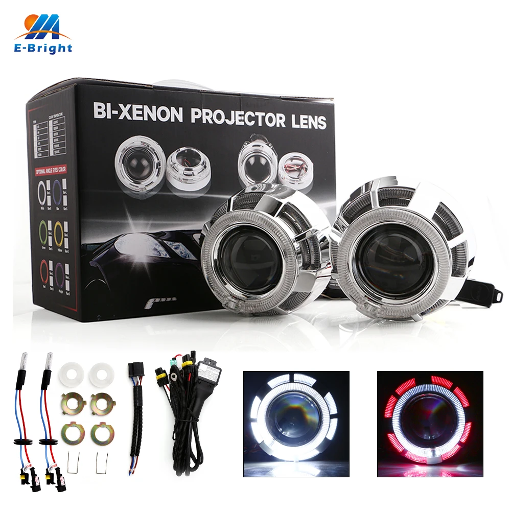 YM E-Bright 1 комплект 3 дюйма HID Bi Xenon фары проектор Объектив 12 В DC 35 Вт+ ангельские глазки синий белый красный H1 H4 H7 автомобильный Стайлинг