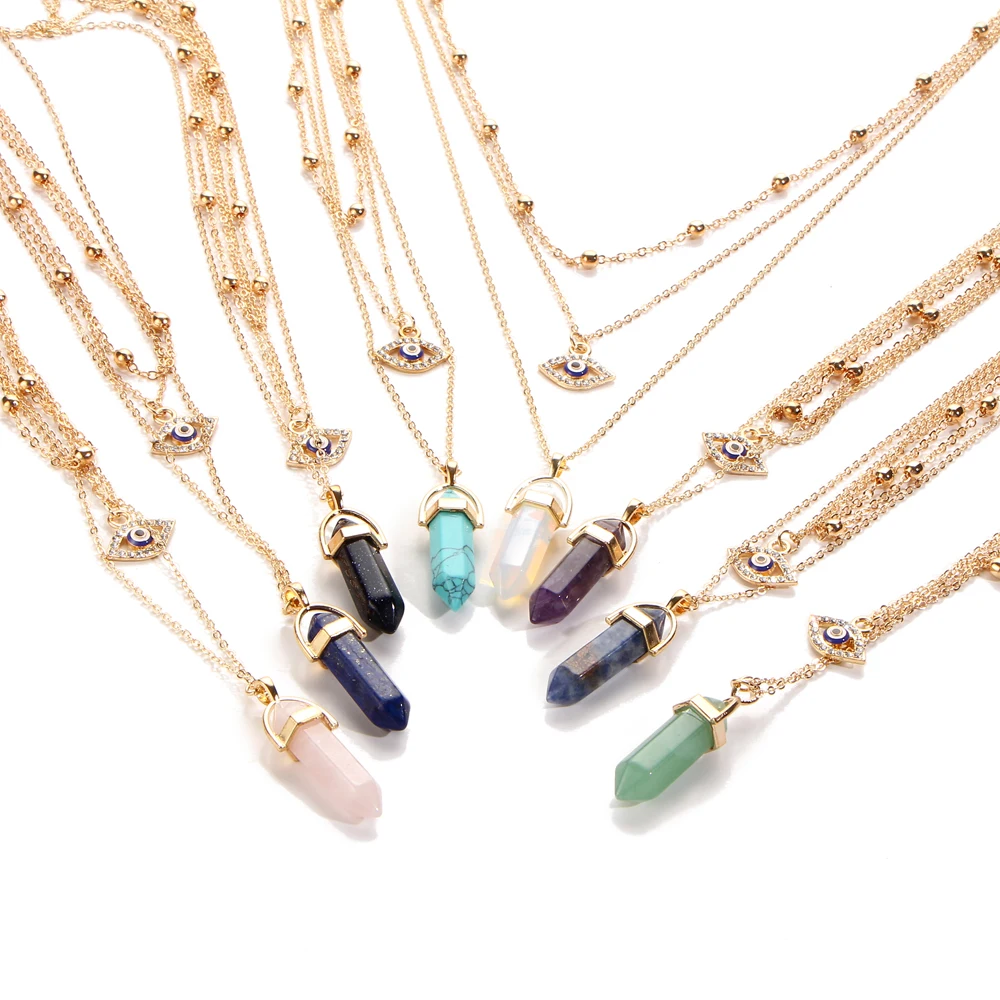 Ай Vintage Opal камень Чокеры Цепочки и ожерелья Модные многослойный кристалл кулон