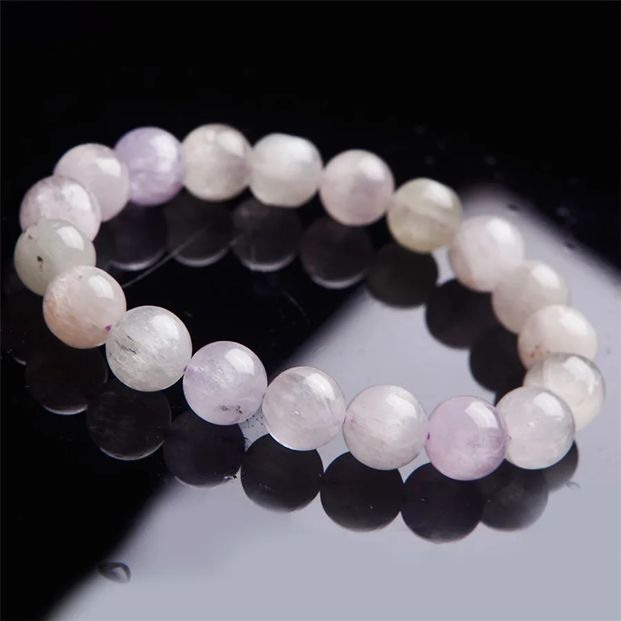 11mm Natural Genuine Kunzite Gemstone Crystal Clear Round Bead Stetch Bracelet Women Lady | Bracelets
