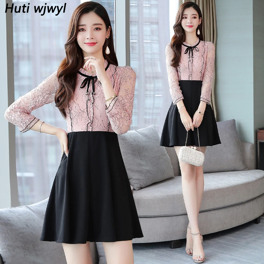 2021 в винтажном стиле розового и черного цветов с фальш вставкой мини платья