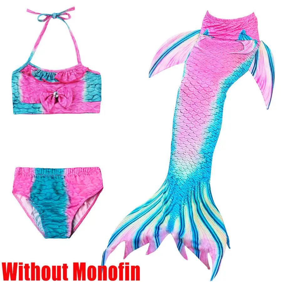 3pcs Without Fins 4 Купальный костюм русалки для девочек, Моноласты, хвосты для купания, плавники, комплект бикини, косплей, детский купальник, хвост русалки, костюм для плавания для девочек - Цвет: 3pcs Without Fins 4