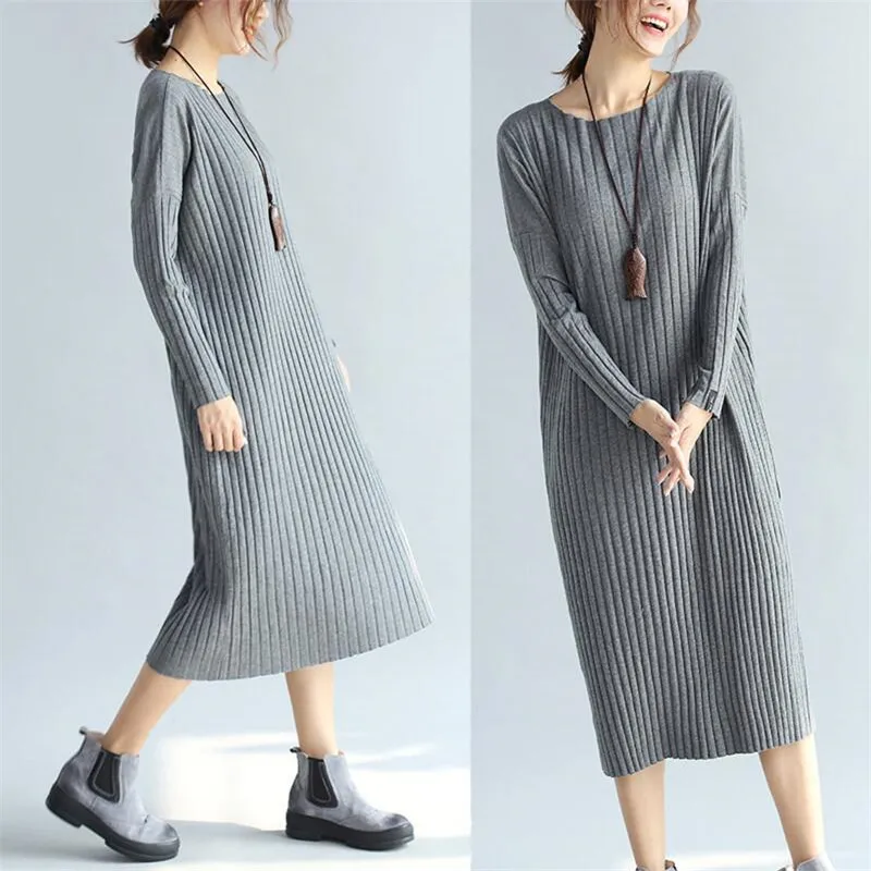 Женское свободное однотонное платье свитер повседневное длинное большого