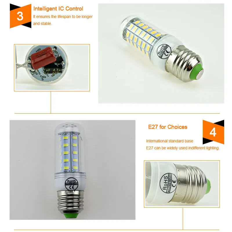 E27 светодиодная лампа 220 В для кукурузы 110 5730 люстра ампула bombilas | Лампы и освещение