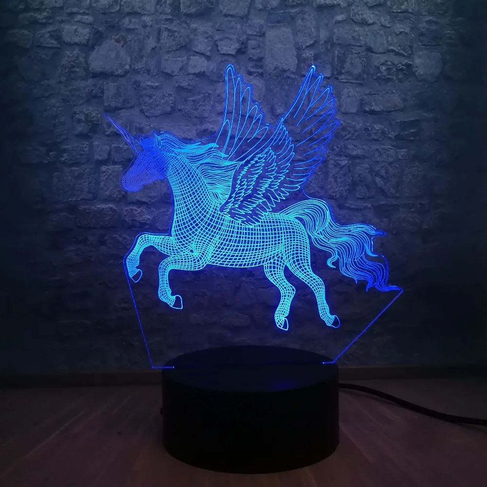 3D животное Единорог Лошадь ночной Светильник СВЕТОДИОДНЫЙ иллюзия Лампа USB 7 цветов Изменение красочный градиент визуальный светильник ing Декор Детский подарок игрушки