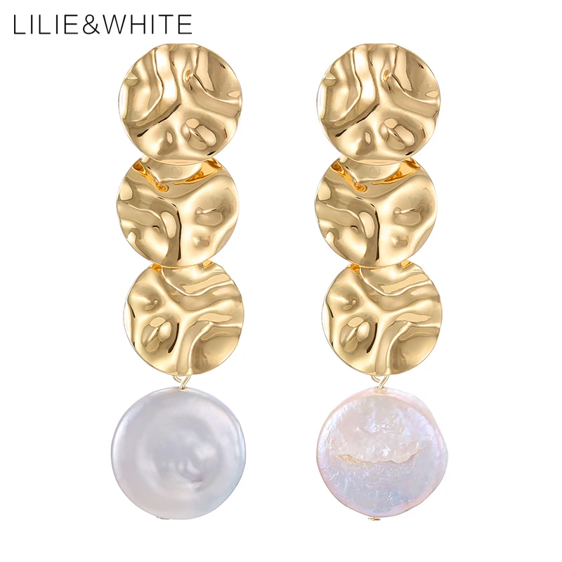 LILIE & WHITE модные круглые металлические жемчужные серьги капли геометрические