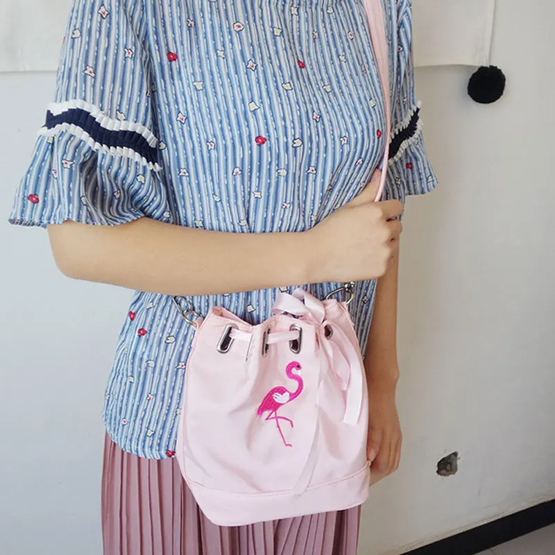 Модная женская Водонепроницаемая нейлоновая мини сумка-ведро с лентой Фламинго