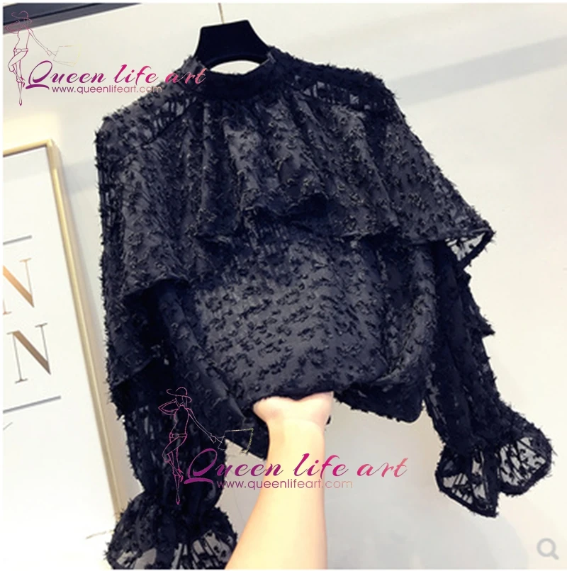 "QueenLifeArt"women fair maide French Dot lantern sleeve chiffon blouse The princess falbala shirts wholesale |