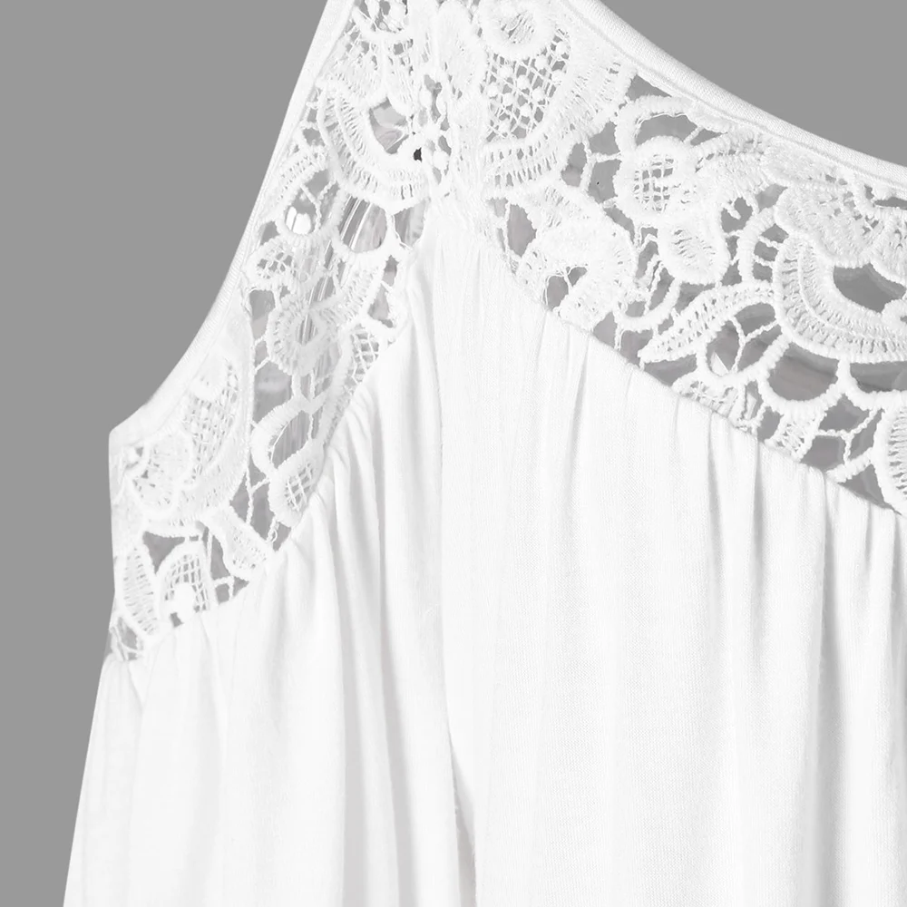 Женская летняя блузка ROSEGAL белая кружевная с открытыми плечами и вставками 2019 |