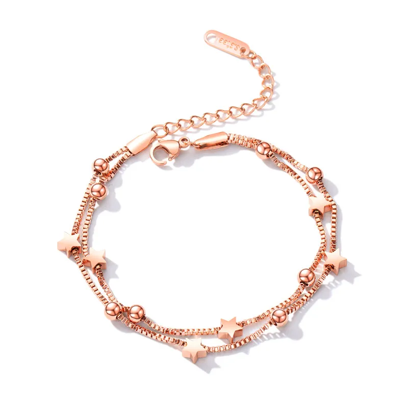 rose gold Lokaer, очаровательный двухслойный браслет со звездами, браслет для женщин, нержавеющая сталь, удлиненная цепочка, богемное летнее ювелирное изделие, подарок - Окраска металла: rose gold