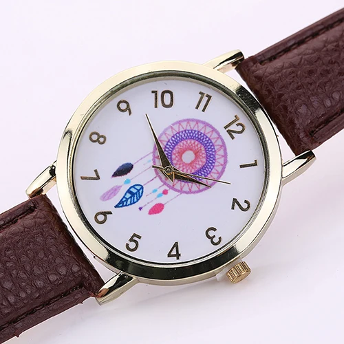 Женские часы Dream Catcher с перьями циферблатом из искусственной кожи аналоговые