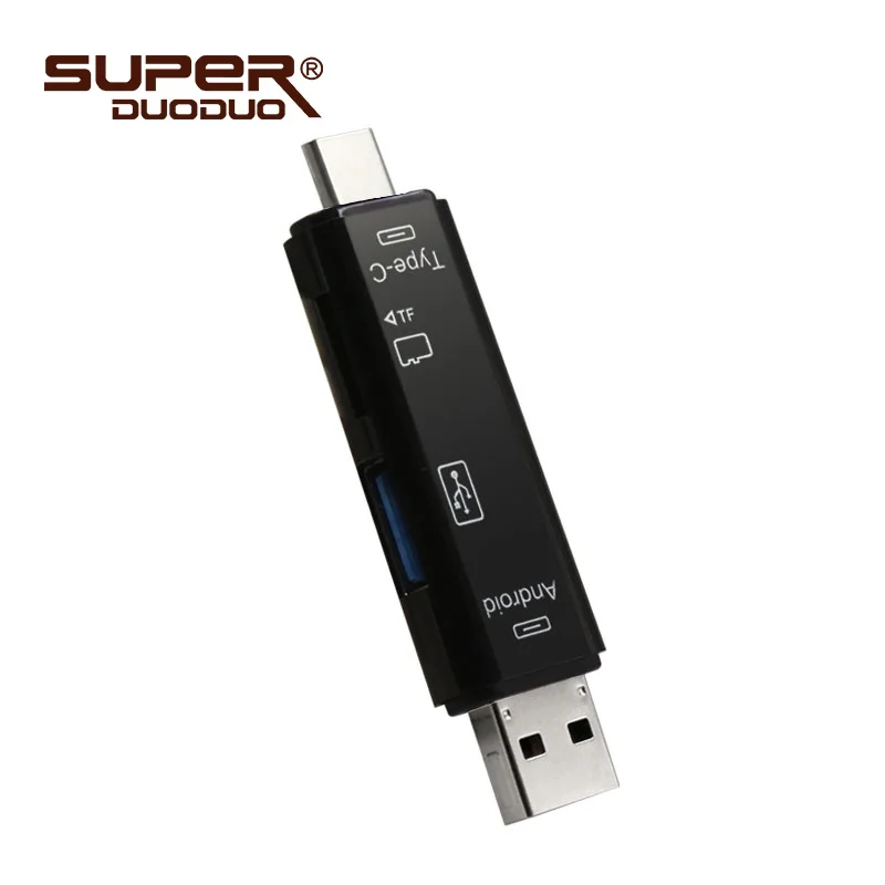 black USB 3,0 3 в 1 type-C кардридер Micro USB флэш-накопитель адаптер разъем Высокоскоростной TF кардридер для карт памяти в розничной упаковке - Цвет: black