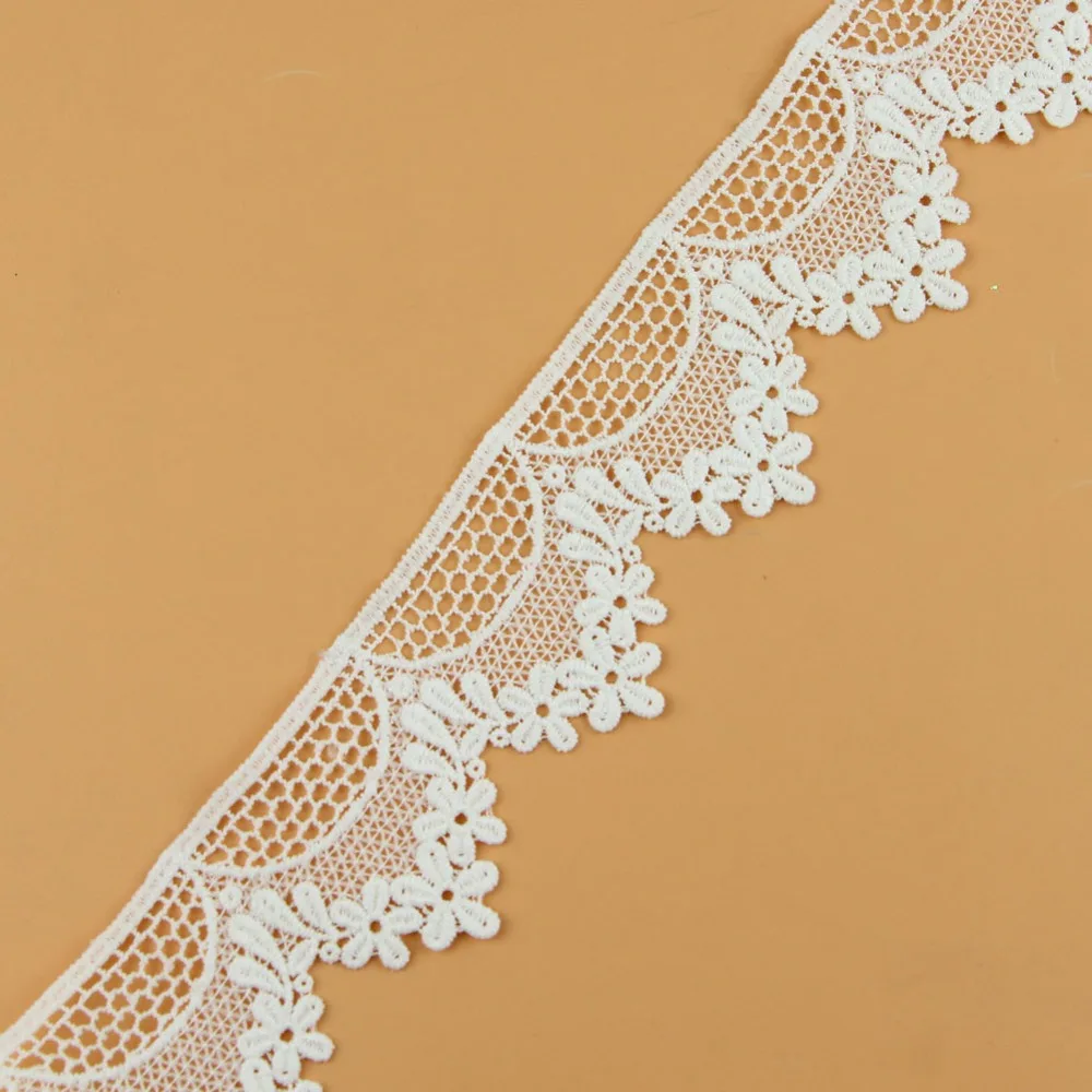 2 ярдов кружевная ленточная отделка DIY вышитая сетка цвета слоновой кости белая