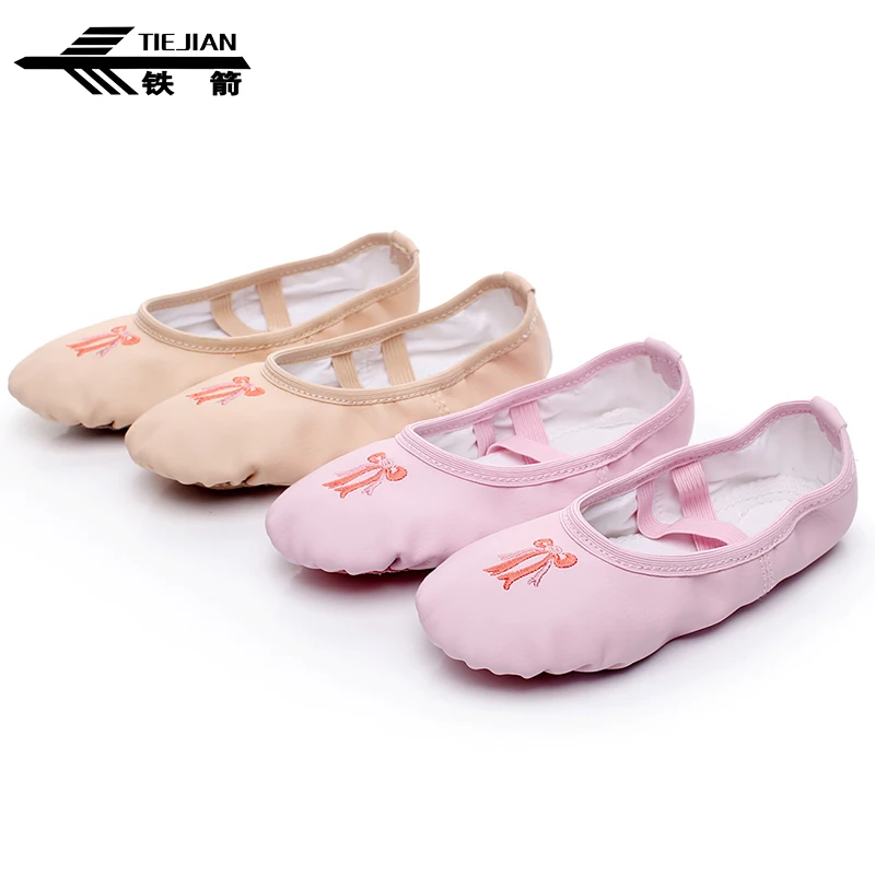 

Child Girls Kids PU Leather Embroidered Bowknot Dance Shoes 3 Colors Flat Heel Separate Soles Soft Ballet Shoes Yoga GYM Shoes