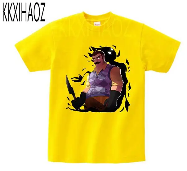 yellow childreTshirt Новинка года, летние топы для мальчиков, футболка с надписью «Hello neighor» хлопковые однотонные модные футболки с круглым вырезом детская брендовая одежда, KKXIHAOZ MJ - Цвет: yellow childreTshirt