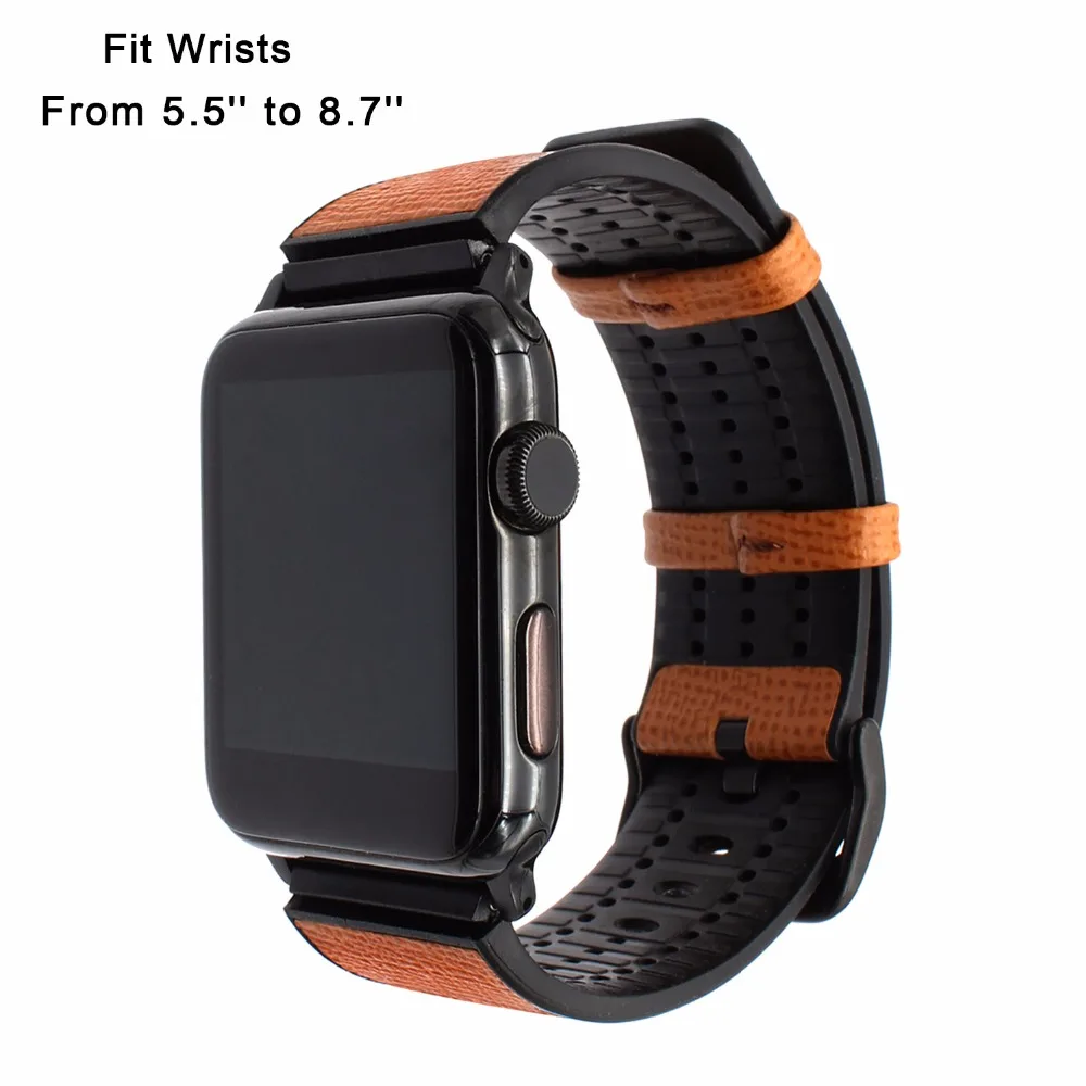 Genuine Calf Leather + TPU Rubber Watchband for iWatch Apple Watch 38mm 42mm Series 1 2 3 Wrist Band Steel Buckle Strap Bracelet | Наручные