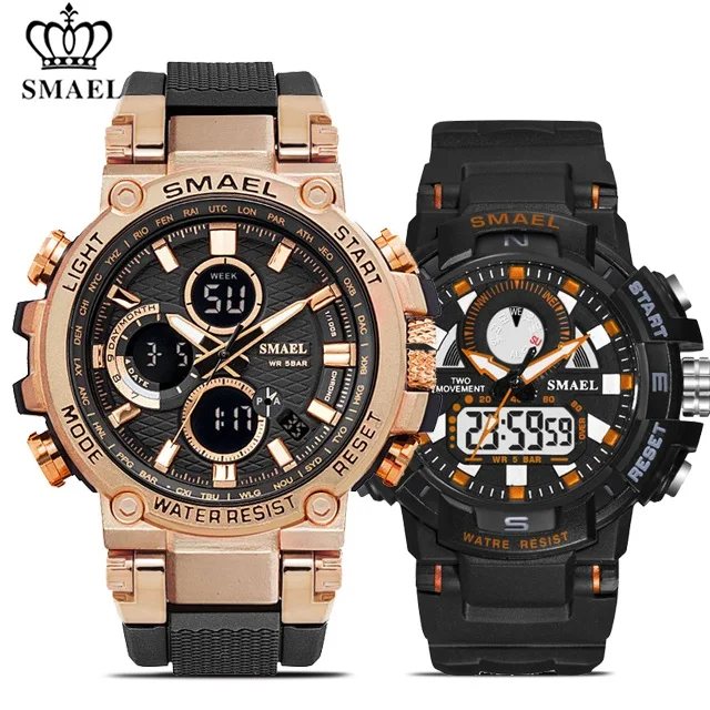 Rose gold Orange SMAEL, парные спортивные часы, Лидирующий бренд, светодиодный, аналоговые, кварцевые часы для мужчин и женщин, водонепроницаемые, S Shock, наручные часы с датой, relogio masculino - Цвет: Rose gold Orange