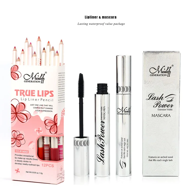Menow бренд Make Up Set Карандаш для губ и Тушь для ресниц прочного lipliner и Водонепроницаемый толстые Тушь для ресниц Натуральные Косметические Прямая поставка 5321
