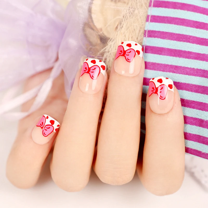 Новые Накладные ногти с розовой бабочкой милые французские акриловые