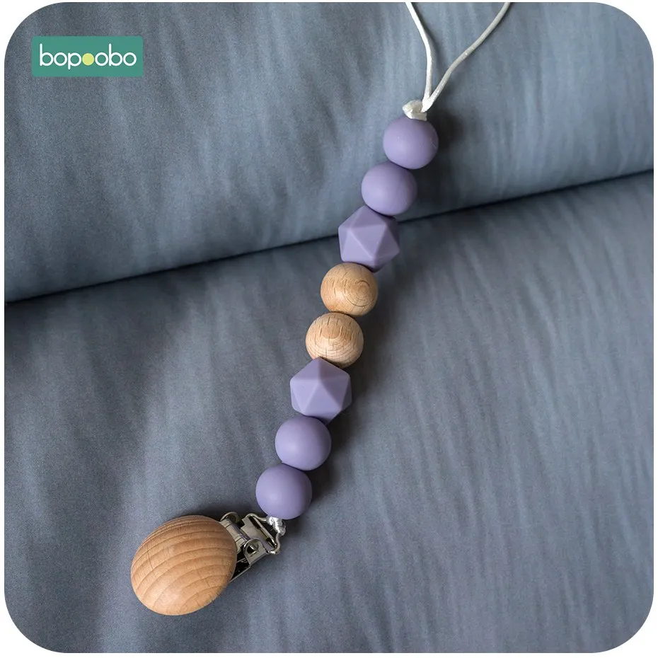 Lilac Clip Bopoobo 15 мм силиконовая соска с бусами, клипса для прорезывания зубов, держатель для соски, силиконовые игрушки для грызунов, Детские крошечные стержни, деревянный Прорезыватель - Цвет: Lilac Clip
